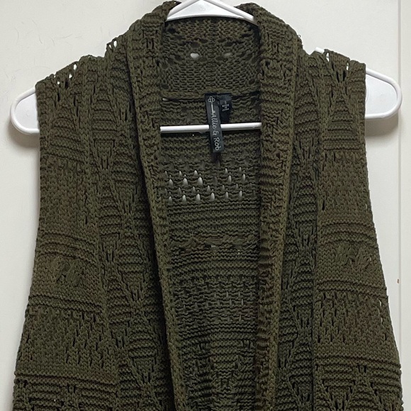 Allie & Rob Sz Small Olive Army Green Open Front Sleeveless Cardigan Vest Y2K - Picture 2 of 7
